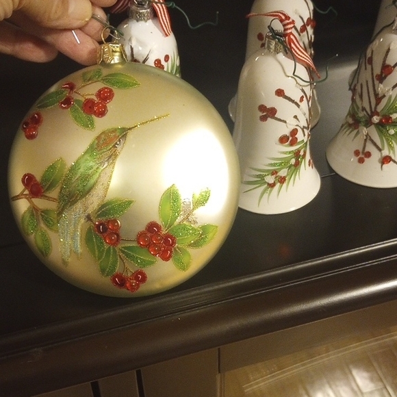 Christmas Bell Ornaments - White with Red and Green Accents - Picture 2 of 3